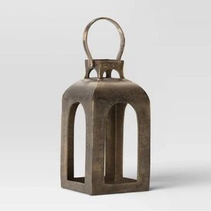 NEW Threshold - 13"x7.5" Pillar Cast Aluminum Lantern Candle Outdoor GOLD Bronze